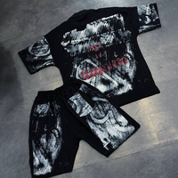 Ensemble 2 pièces personnalisé par le fabricant : T-shirt et short imprimés DGT, style vintage délavé, pour homme