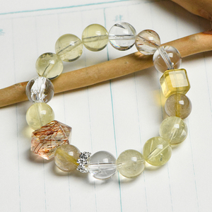 Bracelets Perles Naturelles Tendance et Élégants Citrine, Phantom Blanc, Super Sept Or Noir, Pierre Flash, Forme Balle, Unisexe - Product Image 4