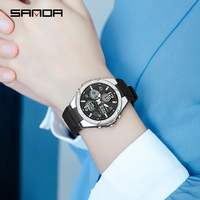Montre sport numérique LED de luxe SANDA 6062, mode décontractée unisexe, résistante à l'eau 50M, alarme, montre à quartz