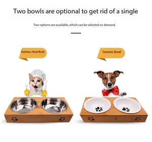 Support en bambou portable Double bol de nourriture et d'eau pour animaux de compagnie en acier inoxydable sain pour chat et chien mangeoire pour petit animal nouvel arrivage - Product Image 3