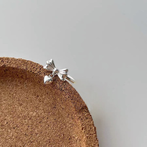 S925 Sterling Silver Bowknot <b>Ring</b> With Heart Charm <b>Open</b> Design For Women Index Finger Jewelry Everyday Wear - Product Image 3