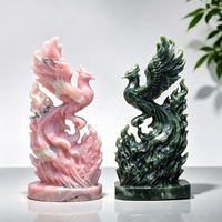 Statue d'oiseau Phénix en opale rose ajourée, cristal de guérison, figurine Phénix Feng Shui, décoration d'intérieur, cadeau