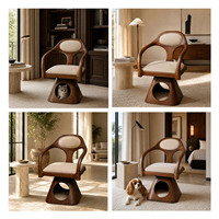Fauteuil-lit pour chat et chien en bois courbé, pivotant à 360°, motif uni, coussin amovible, mobilier de luxe pour animaux de compagnie, utilisation intérieure