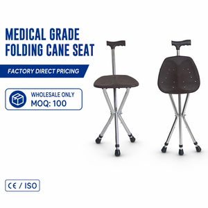 Canne pliante légère et réglable, télescopique, 3 pieds, portable, antidérapante, en caoutchouc, avec siège, canne <span class=keywords><strong>de</strong></span> marche pliable - Product Image 1