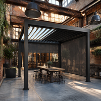 Gazebo de jardin de luxe en aluminium à persiennes motorisées, toit rétractable, panneaux latéraux en verre et bois, LED, personnalisable pour balcon et jardin