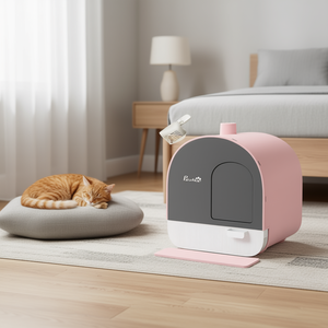 Caja de Arena Compacta para Gatos PawHut, Diseño Ovalado Rosa, Manual, con Cubierta de Plástico - Product Image 2