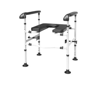 Rehausseur de toilettes en alliage d'aluminium avec accoudoir pour personnes âgées et handicapées, équipement de sécurité pour salle de bain avec coussin de siège en cuir - Product Image 2