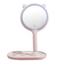 Miroir de maquillage double face portable avec cadre en plastique LED, éclairage USB rechargeable, variateur tactile, grossissement 5X, pour l'approvisionnement transfrontalier