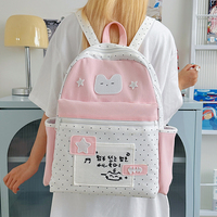 Tas Ransel Nilon Lucu Anti Air Kasual Bernapas Motif Kartun Anime Kapasitas Besar untuk Pelajar Wanita, Gaya Preppy Trendi Terbaru