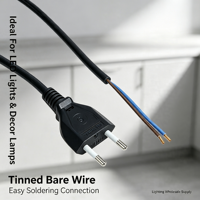 Cable de Alimentación OEM VDE EU de 2 Pines, Cable de Alimentación CA H03VVH2-F con Terminales Engarzados para Computadora y Electrodomésticos
