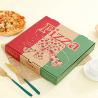 Boîtes à pizza personnalisées en gros, impression personnalisée, papier couché brillant, recyclable, avec poignée, impression de logo, conteneur alimentaire à emporter