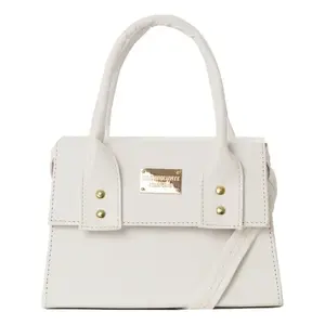 Bolso de Mano de Cuero Blanco Fana Triana, Estilo Bohemio Vintage, Dos Asas, Placa Metálica, Uso Diario - Product Image 4