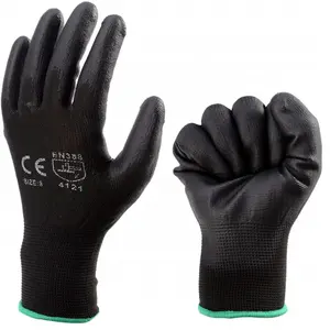 Custom Logo Work Gloves Machine Knitted Shell Black PU Gloves PU Grip Glove for Automotive Industry