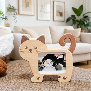 กรอบรูปแมวไม้ รูปทรงตามสั่ง ทำด้วยมือ สำหรับตั้งโต๊ะ แนวนอน - Product Image 4