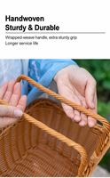 Panier de rangement rustique coloré en rotin PE écologique avec poignées pour la présentation de fruits en cuisine et les buffets de restaurant
