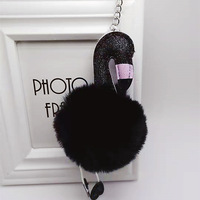 Flamingo Pom Pom porte-clés jouets en peluche dessin animé mignon moelleux boule de fourrure flamant rose peluche porte-clés pendentif porte-clés