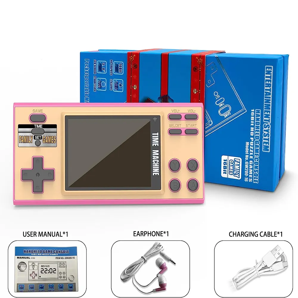 GW200-16 미니 핸드 헬드 게임 콘솔 3.0 인치 화면 레트로 스타일 휴대용 포켓 어린이 선물