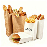 Sac à pain en papier kraft blanc avec logo personnalisé, fenêtre transparente et fermeture à lien métallique, emballage alimentaire en papier pour sandwichs, toasts et pains.