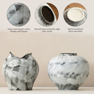 Nouveau <span class=keywords><strong>vase</strong></span> en céramique chinoise <span class=keywords><strong>de</strong></span> style européen vintage, motif floral à l'encre <span class=keywords><strong>aquarelle</strong></span> blanche, ornements d'arrangement floral, sens raffiné - Product Image 1