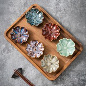 Flower Shaped <b>Ceramic</b> Dipping Sauce Dish for Restaurant Glaze Change Soy Sauce Dish Retro Japanese Seasoning Dish - Product Image 1