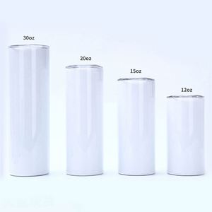Vaso de acero inoxidable de doble pared recto al por mayor, 12oz 15oz 20oz 30oz, para sublimación, taza de viaje en blanco con tapa y pajita para camping - Product Image 1