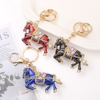Porte-clés pendentif cheval du zodiaque double face incrusté de diamants, en alliage de zinc, petit, de luxe, pour décoration de voiture, cadeau