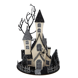 Casa Embrujada Iluminada de Cartón, 10x8.3x13.5 Pulgadas, Negra y Beige, Decoración de Mesa para Halloween, Funciona con Pilas - Product Image 2