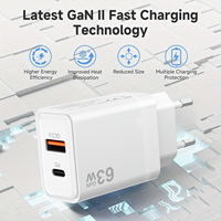 Chargeur GaN 63W PD QC3.0, adaptateur de charge rapide, prise EU/UK, double port Type C USB, chargeur mural portable pour téléphone et ordinateur portable