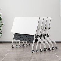 Nouvelles tables d'entraînement pliables minimalistes blanches pour les établissements d'enseignement, usage bureautique, tables longues, bureaux modulaires mobiles