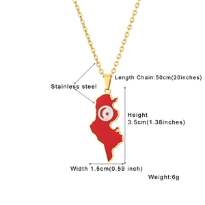 Collar con Colgante <span class=keywords><strong>de</strong></span> <span class=keywords><strong>Mapa</strong></span> Nacional <span class=keywords><strong>de</strong></span> <span class=keywords><strong>Túnez</strong></span>, <span class=keywords><strong>África</strong></span> del Norte, en Acero Inoxidable Impermeable, Joyería Moderna al por Mayor para Hombres y Mujeres - Product Image 1