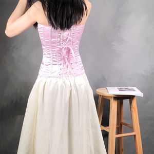 Fabuleux classique Overbust Corset avec os en plastique Soutient la colonne vertébrale sans jupe Grace Satin Tube Top Body shaper - Product Image 2