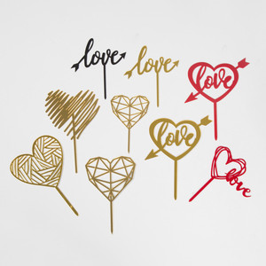 Acrylic Heart Cake Toppers Love Theme Gold Red Black Valentine's Day Birthday Party Decor Reusable Cake Decorating Supplies - Product Image 3