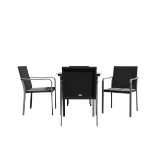 Set da Pranzo da Giardino in Polyrattan Nero per 4 Persone, Struttura in Alluminio, Arredamento da Esterno Design Standard - Product Image 1