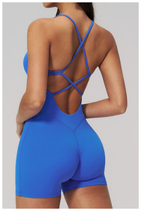 Traje de <span class=keywords><strong>yoga</strong></span> de una pieza para mujer, sin espalda, con tiras cruzadas, efecto levanta glúteos, de alta elasticidad, para deporte, venta al por mayor - Product Image 5