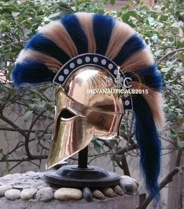 Casco de Armadura Espartana Romana de Diseño Griego Medieval, Casco Corinthiano de Latón Chapado en Oro con Detalles Azules, Usable - Product Image 6
