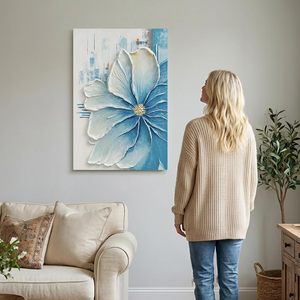 JUHOME - Pintura al Óleo Abstracta Texturizada con Flores Azules Pintadas a Mano, Arte de Pared de 24x36, Original Moderno de China para Sala de Estar - Product Image 6