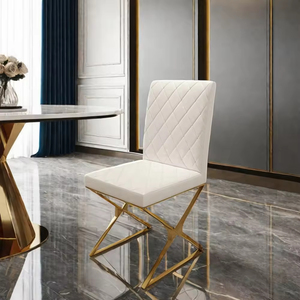 Chaise de salon/hôtel moderne haut de gamme en acier inoxydable doré avec coussin de siège en cuir PU noir et dossier - Product Image 6