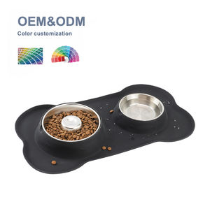 Tigela de silicone para animais de estimação de viagem personalizada tigela grande dupla de aço inoxidável alimentador lento para cães e gatos - Product Image 1