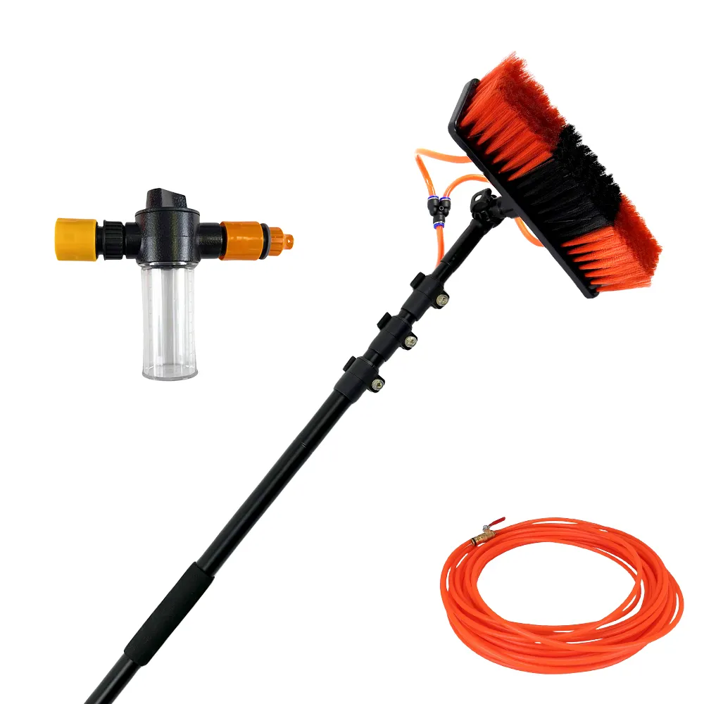 Qiyun New Product 13FT Customized Telescopic Water Fed Pole For Solar Panels Cleaning Brush with soap dispenser