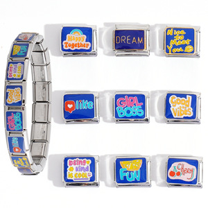 Good Vibes Charm Bracelet Blue Enamel Unisex Jewelry Modular Fashion Accessory - Product Image 5