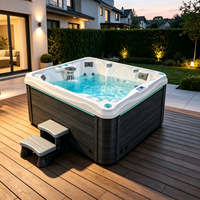 Spa de luxe pour jardin, bain à remous pour 4 personnes, bain à remous en acrylique avec haut-parleur Bluetooth, chauffage à l'ozone, lumière LED