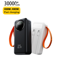 Nouvelle conception de batterie externe portable 30000 mAh, charge rapide PD 22,5 W, écran LED, sortie USB-C, batterie externe 30000 mAh avec câble intégré, lumière