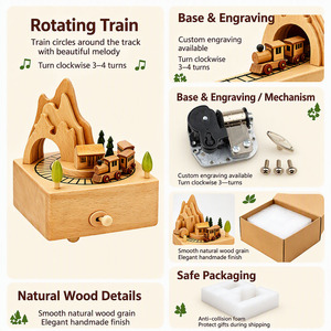 Boîte à musique rotative en bois de hêtre naturel, mouvement Sankyo, 18 secondes de musique, boîte à musique à remonter, cadeau d'<span class=keywords><strong>anniversaire</strong></span> ou de Noël - Product Image 3