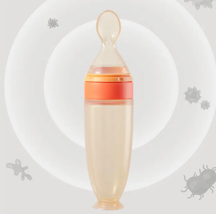 Wholesale Food Grade Silicone Baby Bottle Multifunctional Baby Complementary Feeding Bottle With Spoon