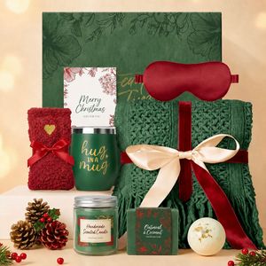 2026 Christmas Gift Set With Plush Blanket Sleep Mask Candle Soap And <b>Mug</b> Luxury Holiday Themed Present For Her Bathing Set - Product Image 3