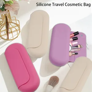 Bolsa de silicone para pincéis de maquiagem para viagem pequena personalizada para mulheres, mini bolsa cosmética profissional para mulheres
