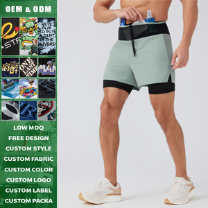 Men Summer Breathable Athletic Shorts Custom Logo Double <b>Layer</b> Fitness Running Shorts With Liner For Sports Training - Product Image 2