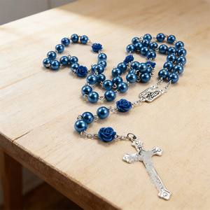 Rosario Católico de Perlas de Vidrio con Cruz de Marí<span class=keywords><strong>a</strong></span> y Jesús para <span class=keywords><strong>la</strong></span> Oración Diaria, Devoción y Fe - Product Image 5
