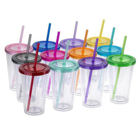 Tasse à paille double couche Logo16oz personnalisée en usine Tasse à boisson froide en plastique transparent 450ml personnalisable pour les fêtes