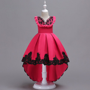 Vestido de Princesa Azul Satinado para Niña con Adornos de Encaje, Disfraz para Actuación en Escenario - Product Image 4